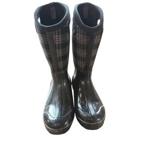 Bogs Classic Winter Plaid Waterproof Tall Boots Black Grey Purple Womens 9